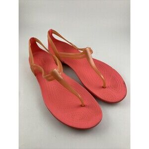 Crocs Isabella Sandals Pink/Orange Jelly T Strap Strappy Slip On Flats Size 9